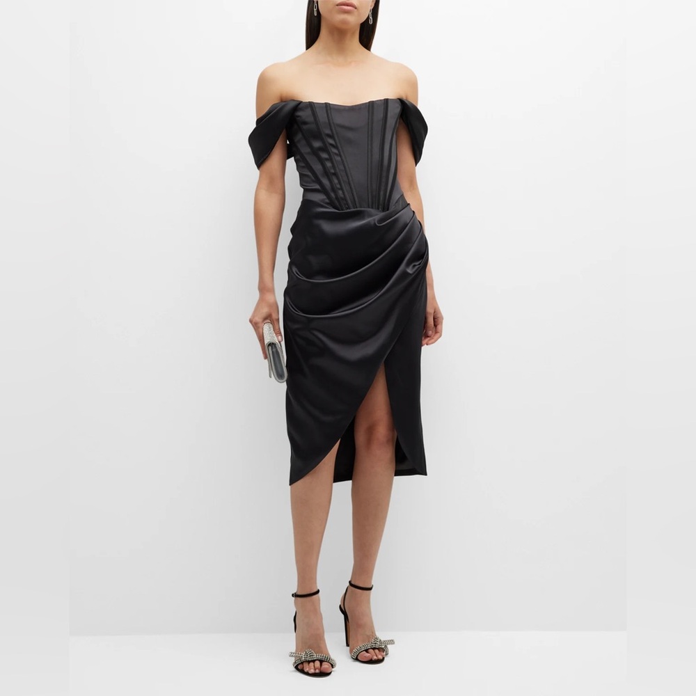 Gigii’s Jasmin Draped Off-Shoulder Corset Mini Dress size S